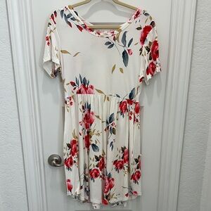 Floral Short Sleeve Dress - Red and White